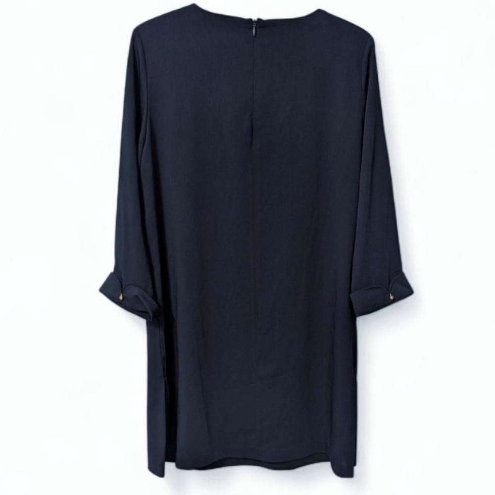 Zara 3/4 sleeve A-line dress with jewelry accents, Navy / Gold - Picture 3 of 6